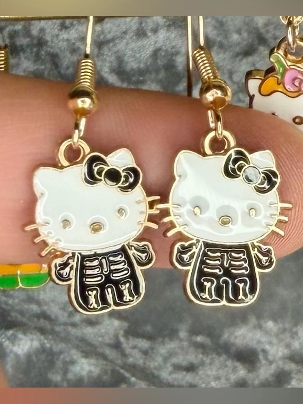 Hello Kitty Inspired Enamel Drop Earrings Halloween Theme